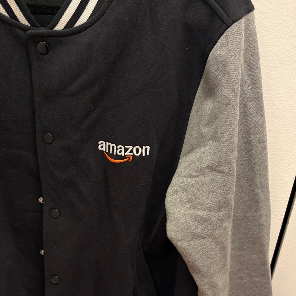 Sport-Tek Unisex Black and Gray Amazon Varsity Bomber Jacket Size M - Picture 4 of 10
